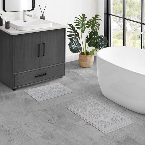 Jean Pierre New York Cotton StoneWash Medallion 2-Piece Bath Rug Set, Gray 17x24/20x32 in.
