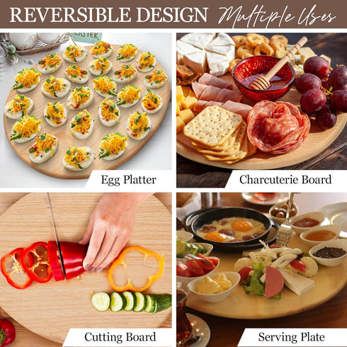 Namre' 24 Deviled Egg Tray Wooden Holder for Eggs Reversible Oval Platter & Charcuterie Board, Easter Deviled Egg