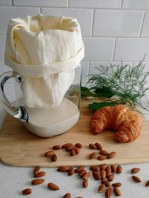 Pinyon Products 100% Organic Reusable Nut Milk Bag for straining almonds, cashews, oats, rice, hemp seeds and more