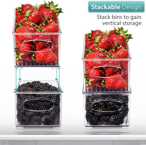 Sorbus Stackable Refrigerator Organizer Bins, Clear Storage Bins for Kitchen Pantry, Freezer & Fridge Organization, 4