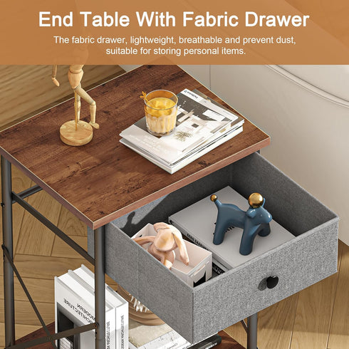 Brown,1 Pack VECELO End Tables, Modern Nightstands with Drawer & Open Shelf, Side Table for Bedroom Living Room