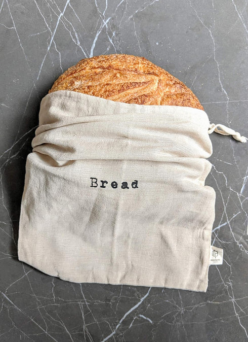 Montecito Home Set 2 12"x15" of Extra Large Farmhouse Natural Linen Artisan Boule Bread Bags, Reusable Drawstring Bag
