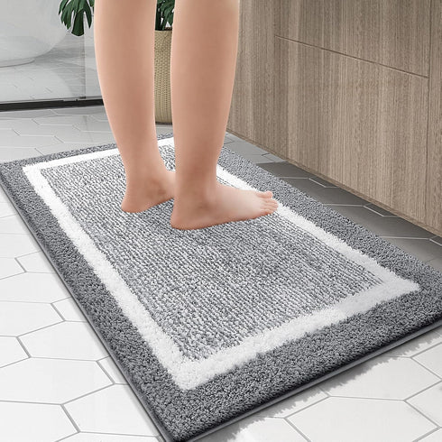 OLANLY 44x24 Bathroom Rugs - Extra Soft Absorbent Microfiber Bath Mat, Non-Slip, Machine Washable Grey