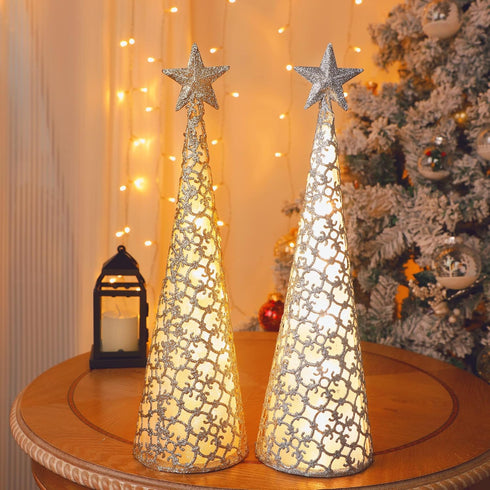 Juegoal Lighted Christmas Table Decorations with Star and 10 LED Lights, Indoor Xmas Holiday Tabletop Ornament Set