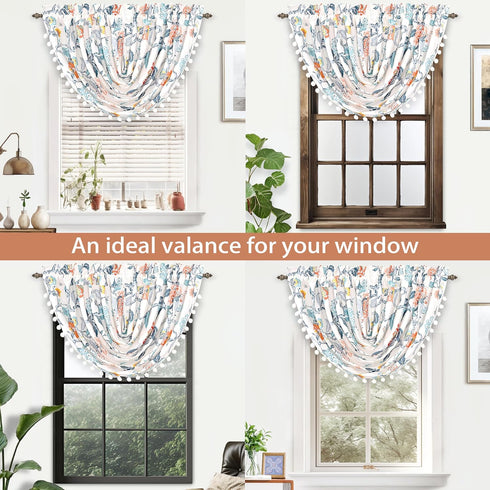 DriftAway Ada Botanical Print Lined Thermal Insulated Window Valance, 52 Inch by 18 Inch, Ivory Orange Teal