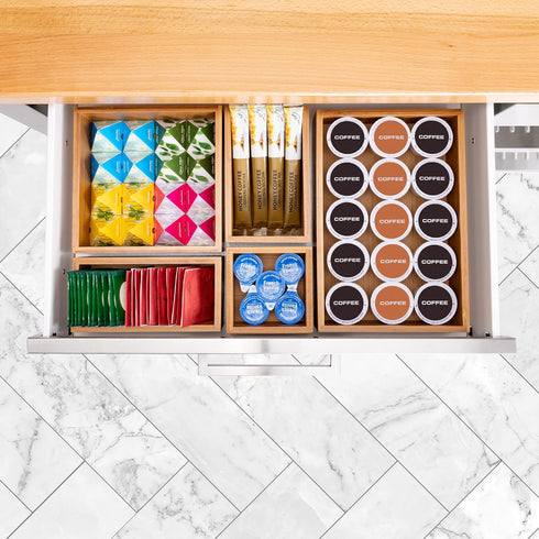 Seville Classics Bamboo Organizer Storage Bins, 5 Piece Set for Kitchen, Office, Makeup
