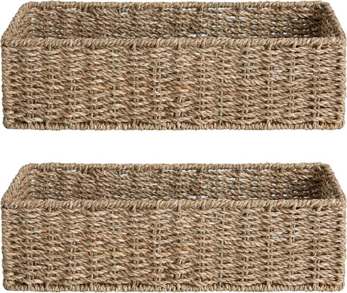 StorageWorks Seagrass Wicker Toilet Paper Basket, 2 Pack for Bathroom Tank Topper