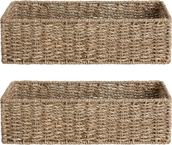 StorageWorks Seagrass Wicker Toilet Paper Basket, 2 Pack for Bathroom Tank Topper