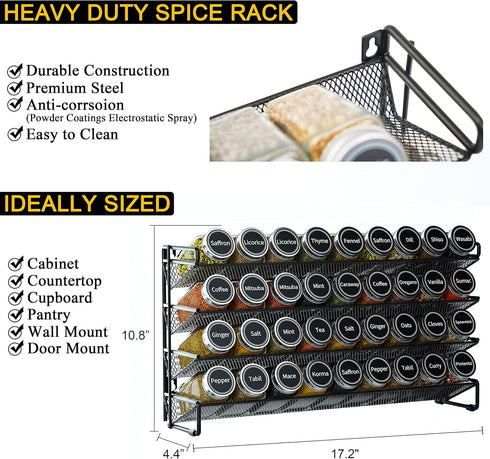36 386 Set Countertop, 36 17.2" 10.8" SpaceAid Spice Rack Organizer with Spice Jars, Spice Labels, Chalk Marker