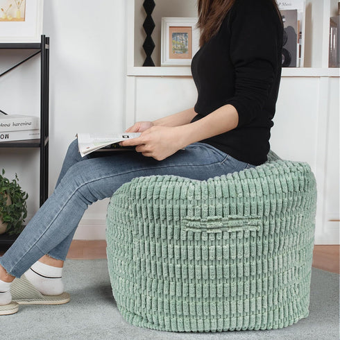 18"x18"x18", AELS Unstuffed Farmhouse Pouf Cover for Living Room, Boho Storage Bean Bag Cubes, Sage Green Soft Corduroy