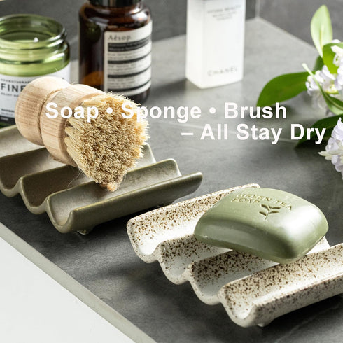 Soap Dish for Shower, Self Draining Bar Soap Holder for Shower, Ceramic Bathroom Soap Saver with Fluted Design