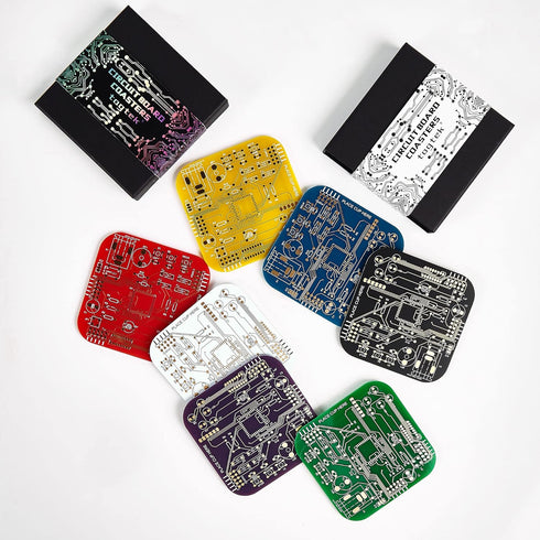 Immersion (2 Purple/Pack) PCB-Design Purple Coasters - Gold Circuit Board Coasters for Coffee Table, Gamer, Bar, Office