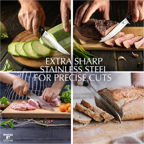 Moss & Stone 14-piece Knife Block Set - Premium Kitchen Knives Set with High-Carbon Stainless Steel Blades