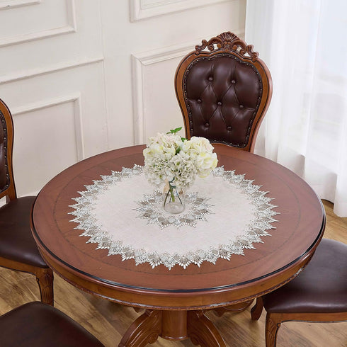 33 inches 33Round) Natural Linen Decorative Lace Doily Round Neutral Earth Tones Beige Lace Coffee Table Topper Dresser