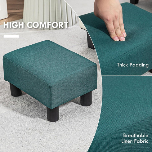 HOMCOM Ottoman Foot Rest, Small Foot Stool with Linen Fabric Upholstery and Plastic Legs, Cube Ottoman for Living Room
