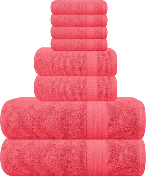 GLAMBURG Ultra Soft 8-Piece Towel Set - 100% Pure Ringspun Cotton, Contains