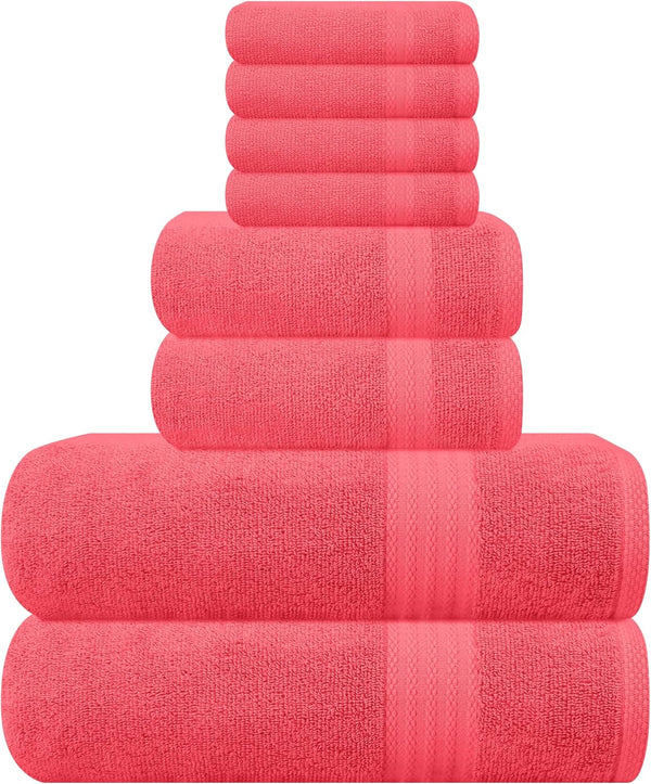 GLAMBURG Ultra Soft 8-Piece Towel Set - 100% Pure Ringspun Cotton, Contains
