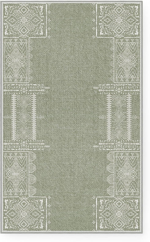 NICETOWN Sage Green Entryway Rug 2x3 Washable Thin Geometric Non-Slip Area Rug for Living Room, Kitchen, Bathroom