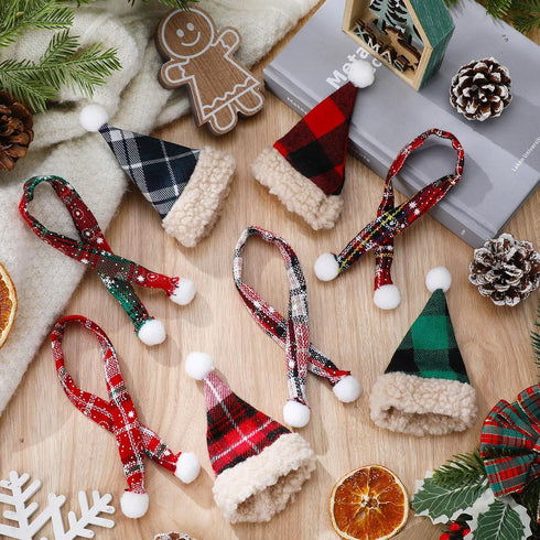 Geyoga 8 Pcs Mini Santa Hats and Scarves Decor Doll Christmas Accessories Small Gnome Hat for Craft DIY for Wine Bottle