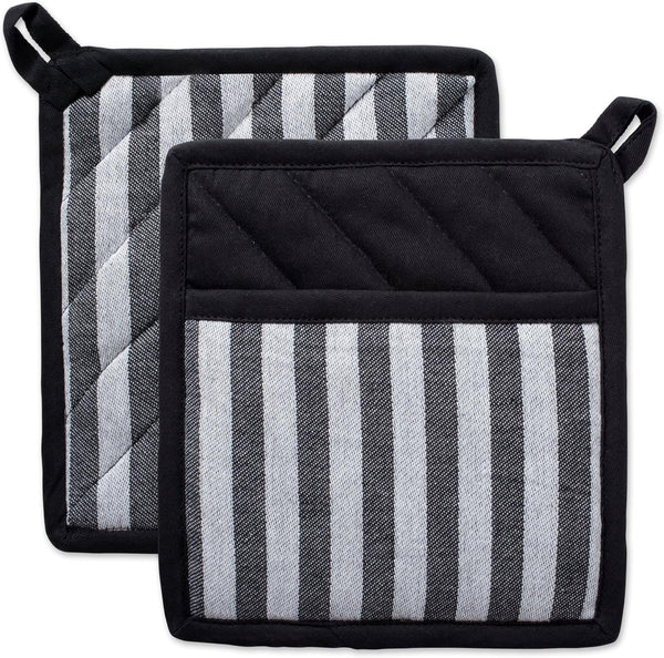 DII Cotton Heat Resistant Kitchen Pot Holders Set, 2 Piece, Farmhouse Chic Geometric Design