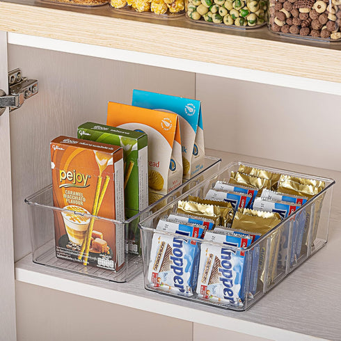Vtopmart 2 Pack Clear Plastic Food Storage Organizer Bins for Pantry, Kitchen, Fridge, Cabinet, 4 Compartment Holder