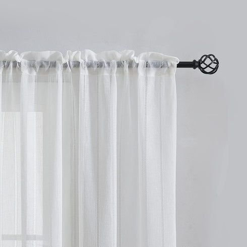 Home Brilliant Striped White Sheer Curtains, 84 Inches Long, Lace Voile Window Treatment, 2 Panels, 54" X 84"