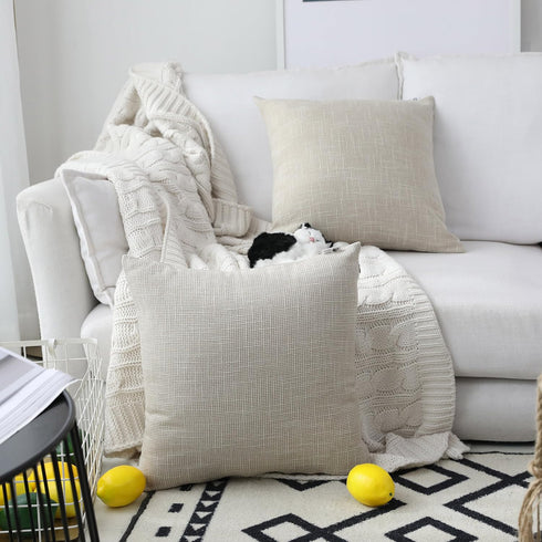 Kevin Textile Supersoft Linen Cushion Covers, Set of 2 Square Throw Pillows for Couch, 50x50 cm, Light Beige