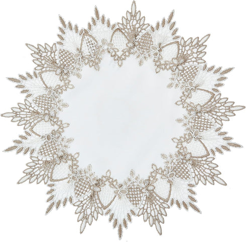 White Linen Doily 15 inches Round Neutral Earth Tones Beige Lace Coffee