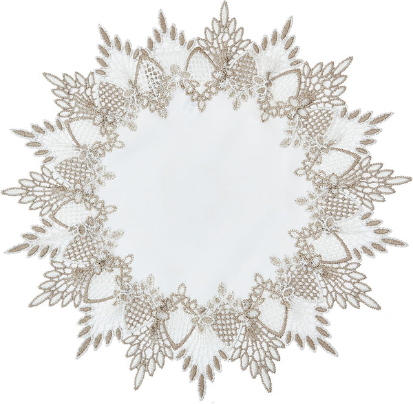 White Linen Doily 15 inches Round Neutral Earth Tones Beige Lace Coffee