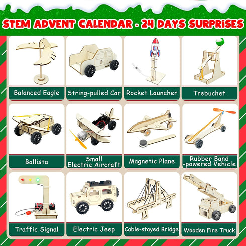 24 2025 Countdown, 8 9 10 11 12, 3D Kortes Days STEM Advent Calendar for Christmas Science Building Project Craft