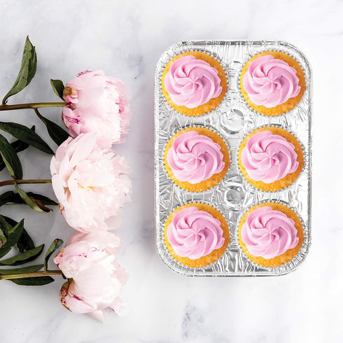 PLASTICPRO Aluminum Foil Muffin Pans, Reusable and Disposable, Holds 6 Cupcakes/Muffins, Pack of 10