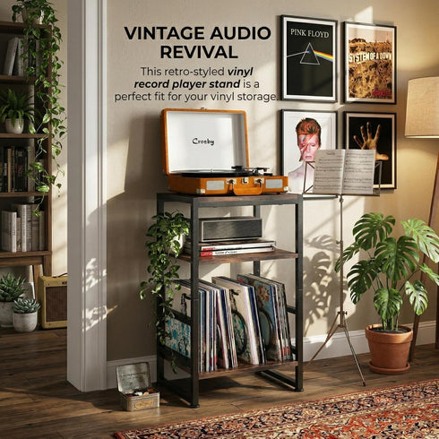 Stand,3-Tier 120 Albums,28" Record Player Record Player Table with U-Shaped Vinyl Storage Up to H End Table Turntable