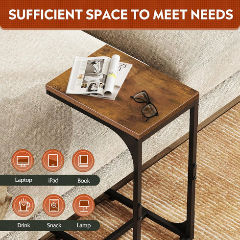 WLIVE C Shaped End Table, Small Couch Side Tables with Metal Frame That Slide Under, Sofa Table TV Tray for Living