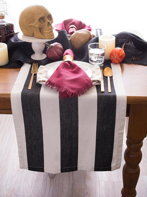 DII Cabana Dobby Stripe Tabletop Collection, Black & White 18x108-inch Table Runner