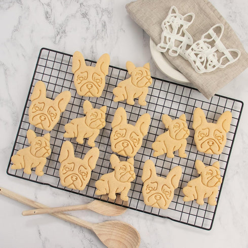 Set of 2 French Bulldog Cookie Cutters, Body & Face Designs, 2 Pieces by Bakerlogy