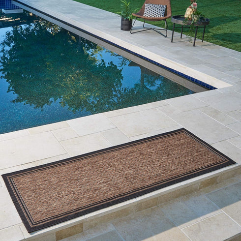 Gertmenian Indoor Outdoor Classic Flatweave Area Rug, Stain & UV Resistant, 2x6 Ft Runner, Black Tan