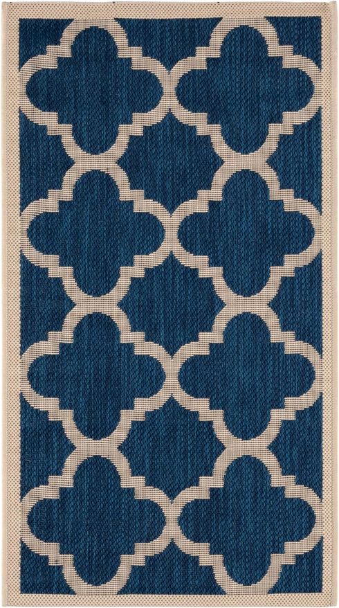 SAFAVIEH Courtyard Collection Accent Rug, 2' x 3'7", Navy & Beige, Moroccan Trellis Design