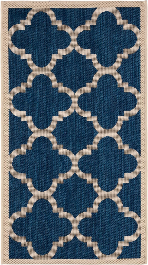 SAFAVIEH Courtyard Collection Accent Rug, 2' x 3'7", Navy & Beige, Moroccan Trellis Design