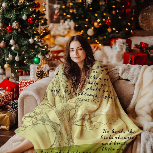 40''x50'' AMITAYUS Tree Healing Scripture Bible Verse Fleece Throw Sympathy Prayer Blanket Religious Christian