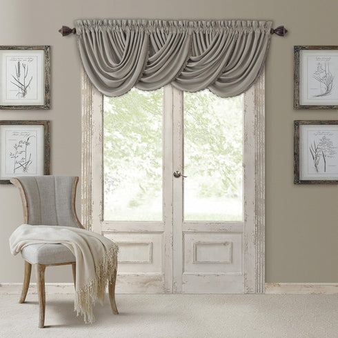 Elrene All Seasons Room-Darkening Waterfall Window Valance, 52" x 36", Silver, 1 Valance for Bedroom or Living Room