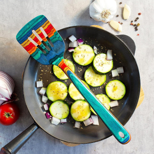 12-1/2" Wooden Slotted Spatula from Baltique Montego Bay Collection, Safe for Nonstick Cookware