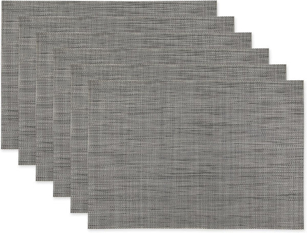 DII PVC Tabletop Collection Placemat Set, Rectangle, 13x17.25, Gray, 6 Piece