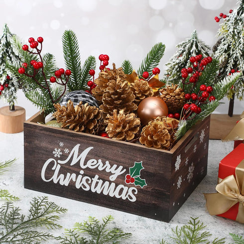 Namalu Christmas Hot Cocoa Bar Storage Box Wooden Crate with Handles Hot Cocoa Decorative Rustic Farmhouse Wood Basket