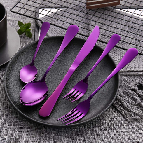 Silverware Set, 20-Piece Purple Flatware Cutlery Set, Service for 4, Stainless Steel Kitchen Utensil Set for Home &