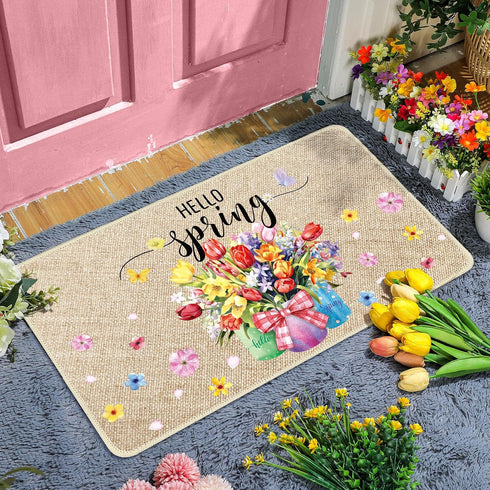Zhanmai Floral Doormat, 16 x 28 Inch Non Slip Outdoor Doormat for Front Door, Indoor Entrance Rug (Green)