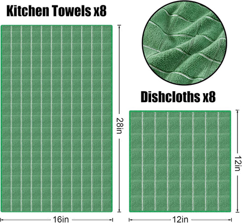 Set, 16 Pack 28 16 Inch 12 12 Inch Homaxy Microfiber Kitchen Towels and Dishcloths Soft and Absorbent Dish Hand Towels