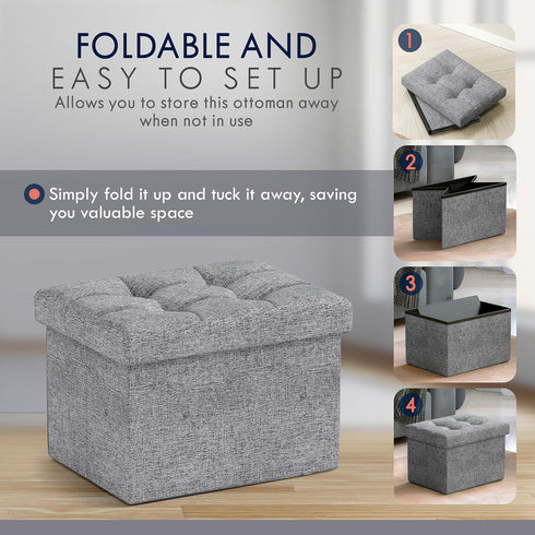 12 16 12, Ornavo Home Small Storage Ottoman Foldable Collapsible Rectangle Linen Ottoman Foot Rest Stool Seat