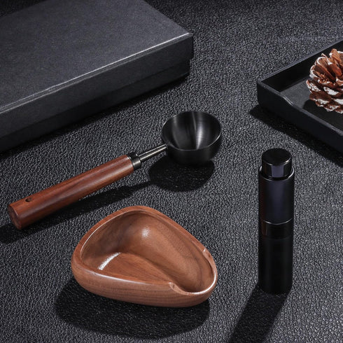 Dazzleimart 3pcs Set Coffee Bean Dosing Cup with Gift Box, Dosing Walnut Wood Cups Stainless Steel Spoon Portable Spray