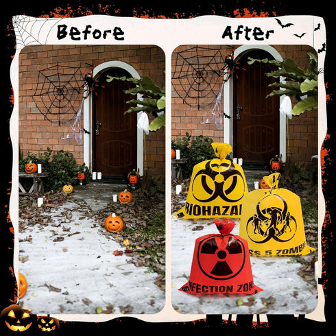 CNhoqc 6Pcs Halloween Lawn Trash Bags - Zombie Warning Reusable Waste Bags with Twist Ties, Fallen Leaf Grass Clipping