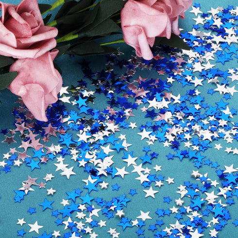 Hestya 60g Metallic Foil Star Confetti Glitter Table Decorations for Party Wedding Festival (Blue Silver, 10mm & 6mm)